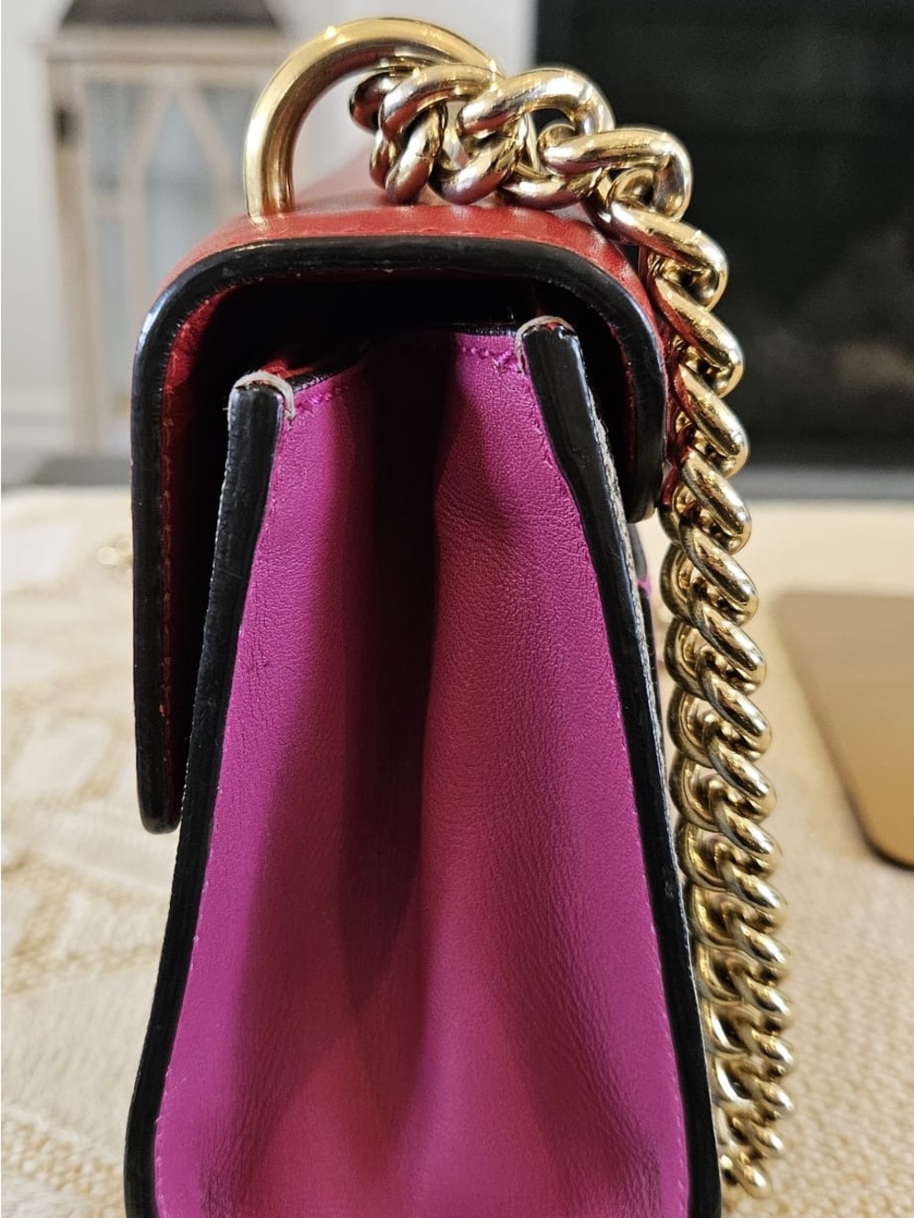 Gucci Red and Beige GG Chain Small Padlock Shoulder Bag - Picture 6 of 15